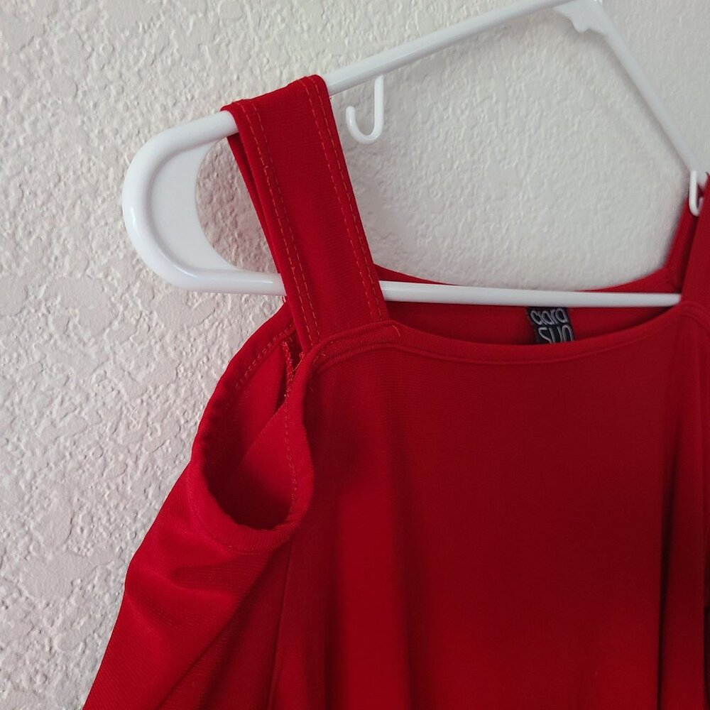 Clara Sun Woo US Women's Sz S Bell Sleeve Cold Shoulder Red Blouse Top USA Made - Picture 3 of 9